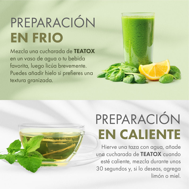 TEATOX, SÚPER ALIMENTO CON ESPIRULINA, TÉ VERDE, ALCACHOFA, FLOR DE JAMAICA ,GRANADA Y SEMILLAS DE UVA