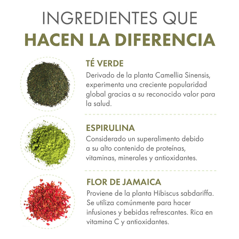 TEATOX, SÚPER ALIMENTO CON ESPIRULINA, TÉ VERDE, ALCACHOFA, FLOR DE JAMAICA ,GRANADA Y SEMILLAS DE UVA